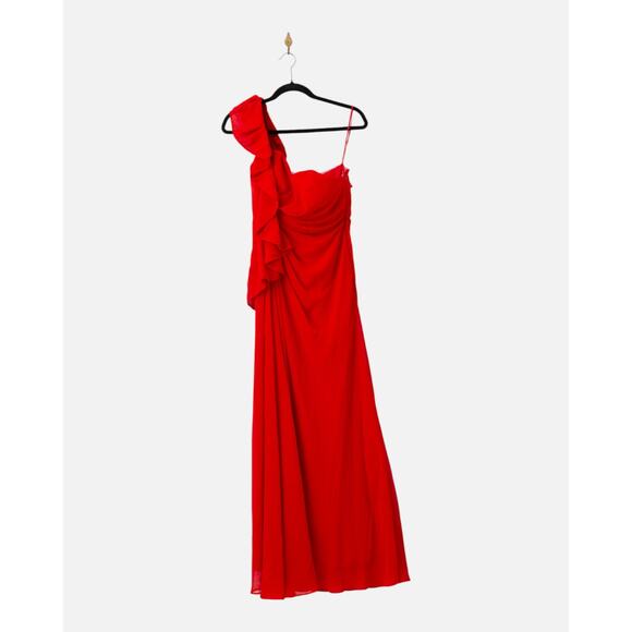 Badgley Mischka Poppy Red Georgette Gown Size 4 - Picture 5 of 10